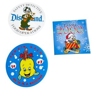 Disney Cast Member Lot Buttons – Safety Detective, Crisispool 97, Holiday Party